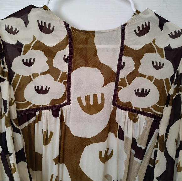 Anthropologie Bl^nk Miranda Peasant Blouse Brown Cream Small - Picture 6 of 13